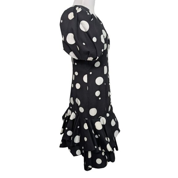 Vintage 80s Victor Costa Dress Womens Size 8 Black Polka Dot Puff Sleeve Party - Picture 5 of 13